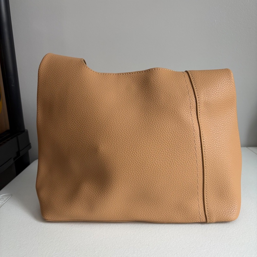 Unbranded Tan Pebbled Vegan Leather Slouchy Hobo Shoulder Bag with Pouch New